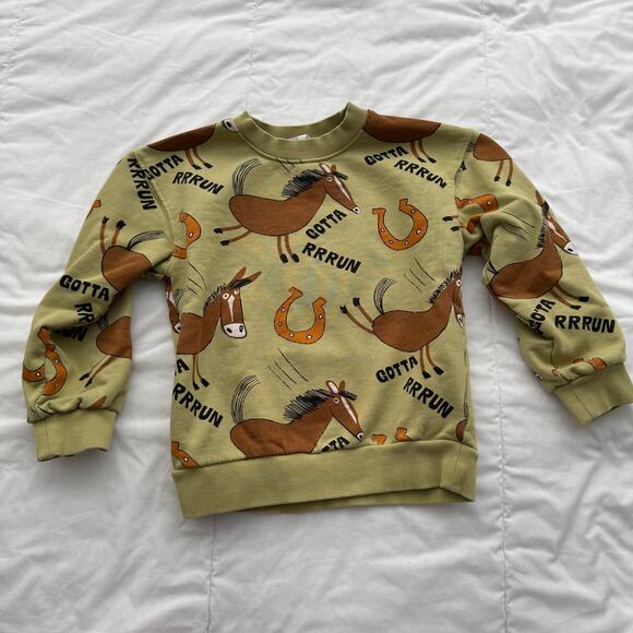 H&M Gender Neutral Green Horse Horseshoe Gotta Run Print Sweatshirt 6X/7 - Picture 1 of 3